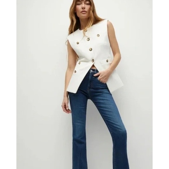 VERONICA BEARD Tamara Blazer Tortoise Shell Buttons White Sleeveless Vest Size 6 - Picture 4 of 13